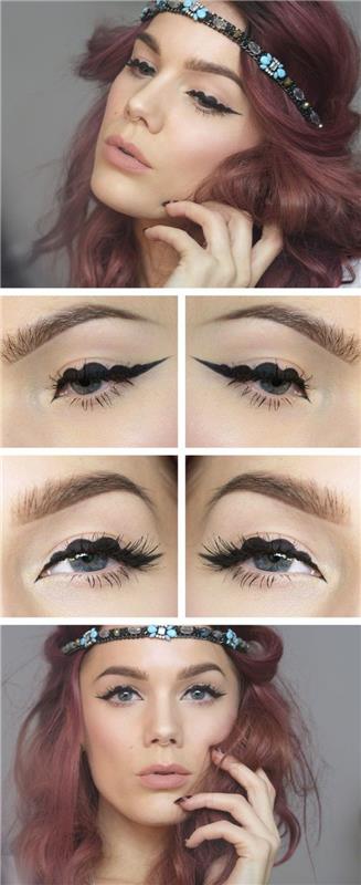 makeup tutorial kako nanesti ličila z očmi, obdanimi s črnimi čipkastimi vzorci izjemen videz