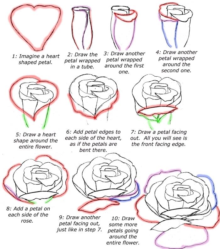 primer enostavnega risanja cvetličnega risanja, vadnica, če želite izvedeti, kako narediti odprto vrtnico v beli in črni barvi
