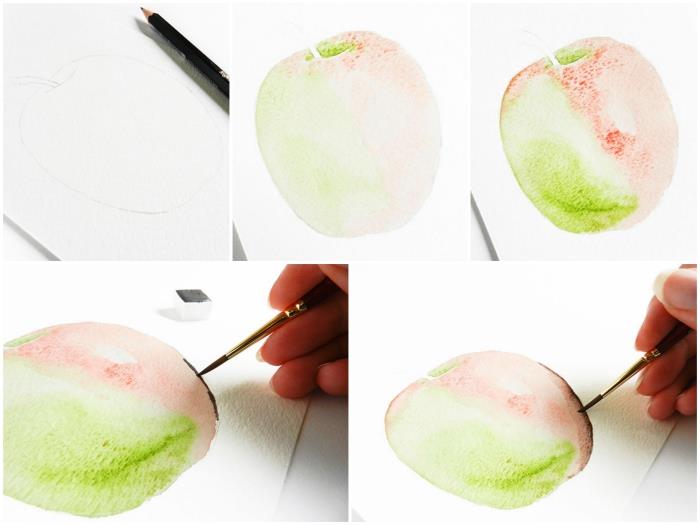 preprosta tehnika izdelave jabolka v akvarelu