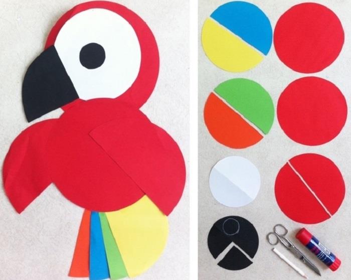 Un pappagallo di kartoncini colorati, öğretici con i materyali gerekli