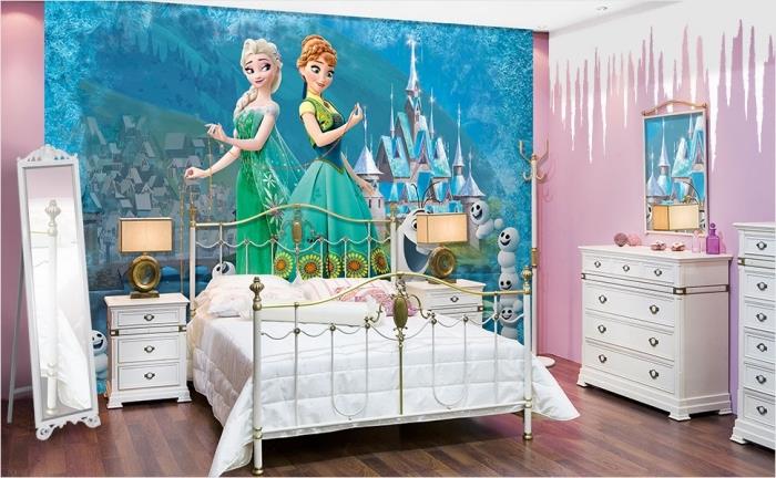 Snow Queen dekorasyonu, pembe beyaz boyalı çocuk odası duvarları, Elsa ve Anna tasarımı duvar sticker çıkartmaları