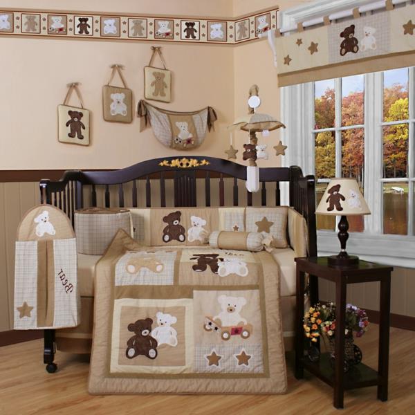 dojenček-vrtec-neverjetno-rjav-fant-dojenček-otroška soba-dekoracija-z-medvedom-rjava-posteljica-komplet-posteljnina-vključno-medvedek-stena-dekor-in-temno-rjava-lesena- velikost bab