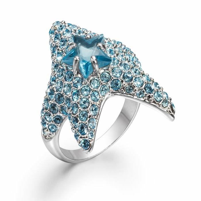 kristalni prstan Swarovski z modro velikostjo