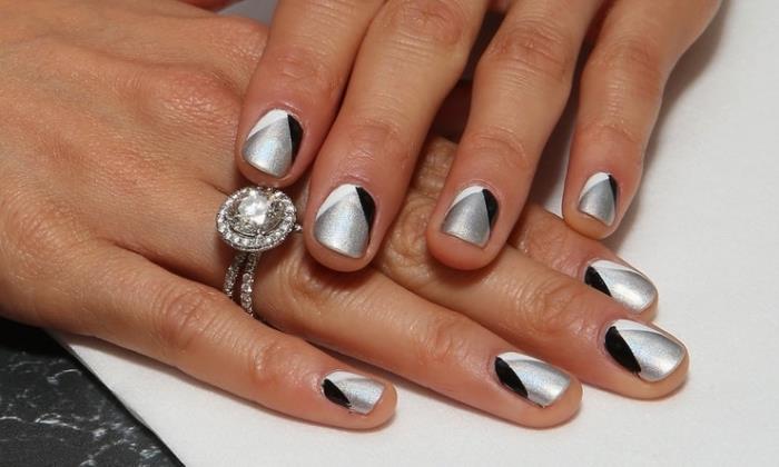 izberite svojo manikuro z gelom glede na nakit, sivo črno -belo manikuro za kombiniranje s kristalnim ali diamantnim prstanom