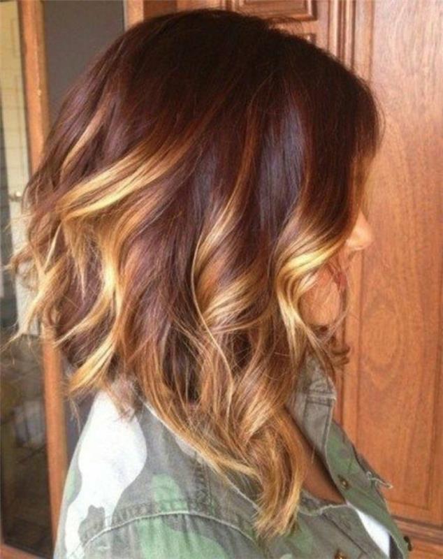 balayage-brown-hair-woman-green-shirt-chocolate-coloring-with-balayage