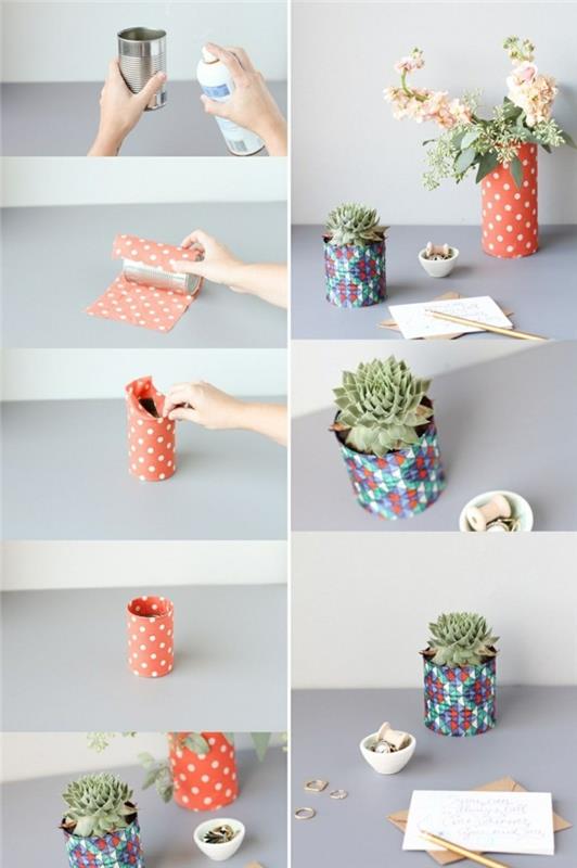 barattoli-latta-decorazione-carta-colorata-pois-vaso-piante-grasse-fiori-passo-per-passo-sprey