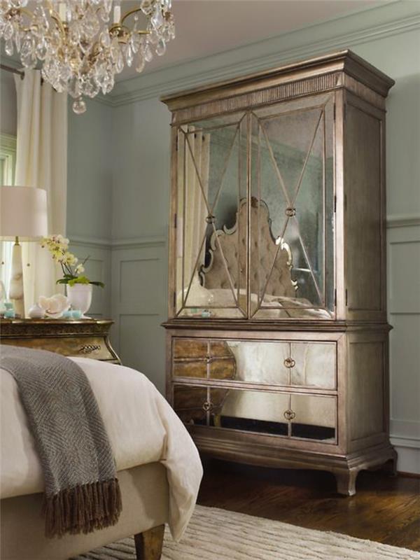 barok mobilya bronz renkli dolap büyük kristal avize