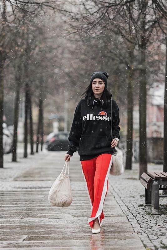 raudonos spalvos sportinių kostiumų apatiniai gatvės drabužiai kelnės balta ir raudona aprangos spalvos žiemos drabužių mada