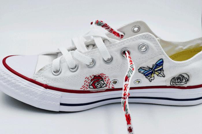 Vezite svoj beli converse, da jim dodate več barve, čipke s preprostim vezenjem, prilagodite stan smith, kako prilagoditi stan converse