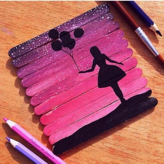 Colorate matite, bastoncini di legno dipinti, disegno su legno, idea regalo donna
