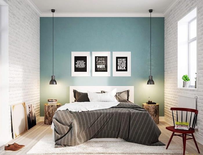 Geriausios suaugusiųjų miegamojo idėjos miegamojo sienų spalvų idėjoms Kaip nuspalvinti baltas plytų sienas ir mėlynas sienas žavingas triptikas