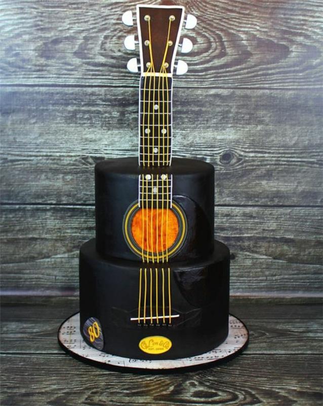 Erkekler için doğum günü pastası orijinal çikolatalı gitar pastası