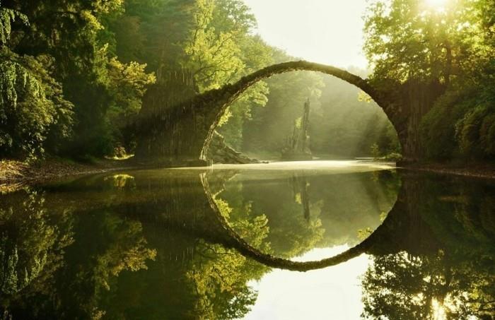gražus veidrodis-tiltas-miške-ežero-kraštovaizdis-puikus-išorinis-pelėda-nuotrauka
