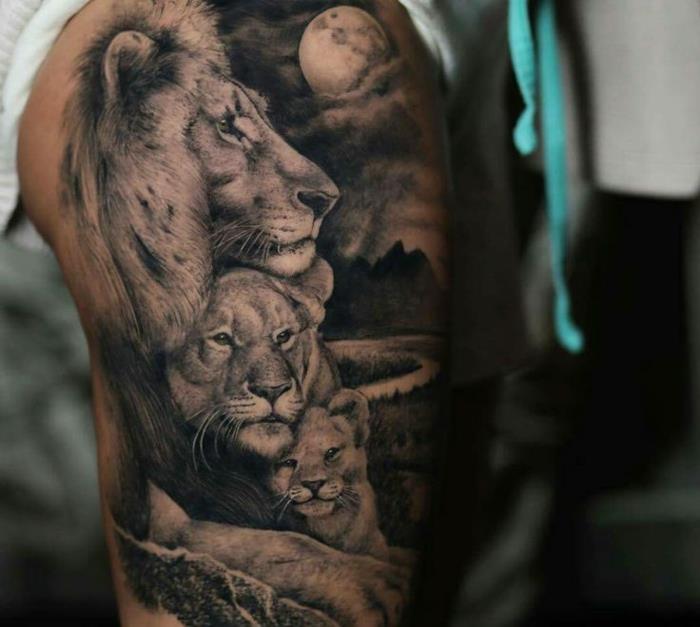 Aslan dövmesi adam sembolü aslan aslan dişi aslan ve çocuğunu çizen aslanın astrolojik işareti