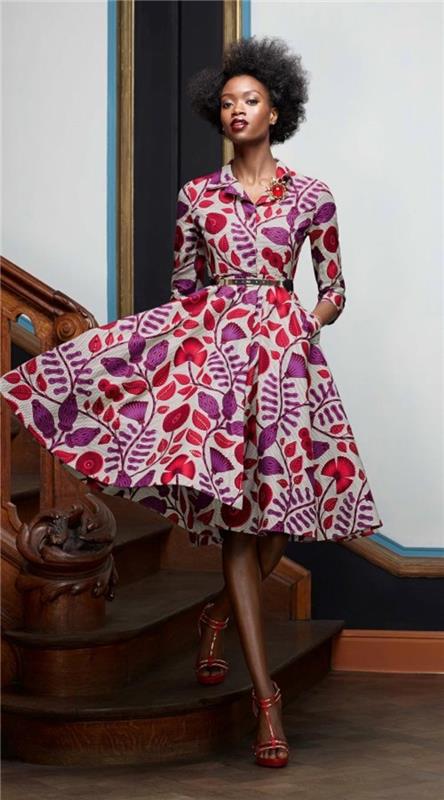 Fantastik elbise modeli Afrika elbise şık elbise Afrikalı kadın güzellik kırmızı trapez elbise