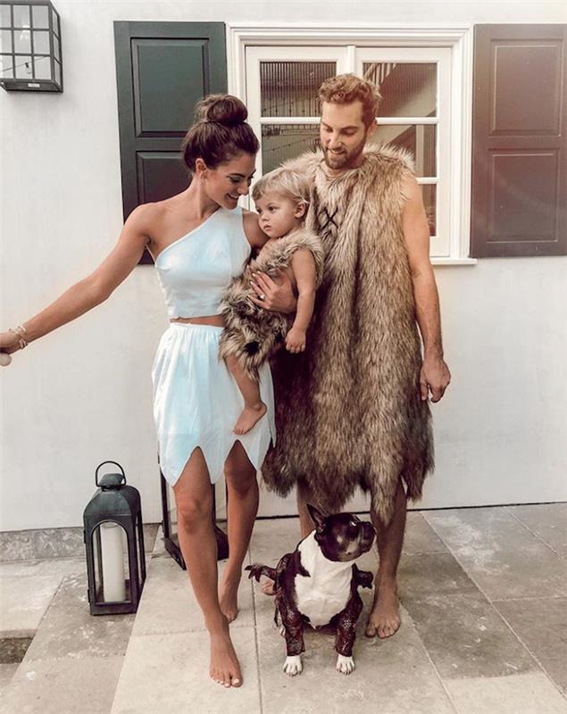Çakmaktaş ailesi erkek bebek kostümü annesi ve babası, bebek ve tüm aile için cadılar bayramı kostümü