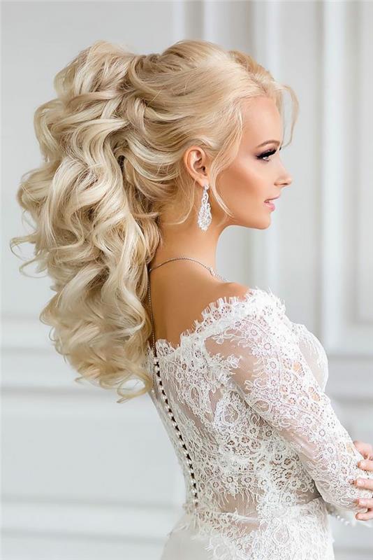 Gelin saç modeli düğün kıyafeti kıvırcık gevşek saç güzellik güzel gelin prenses saç modeli