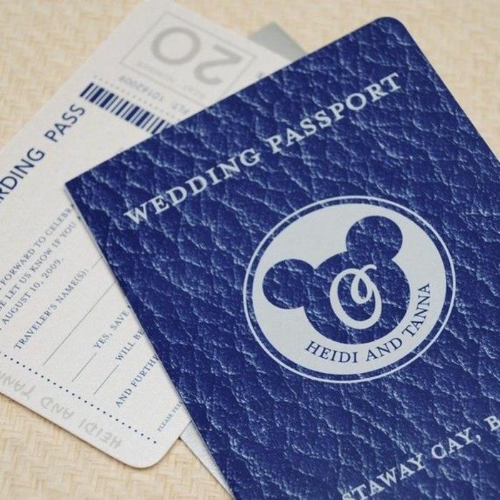 Pretty mickey poročno vabilo modra poročna ideja vabilo modri potni list za poroko