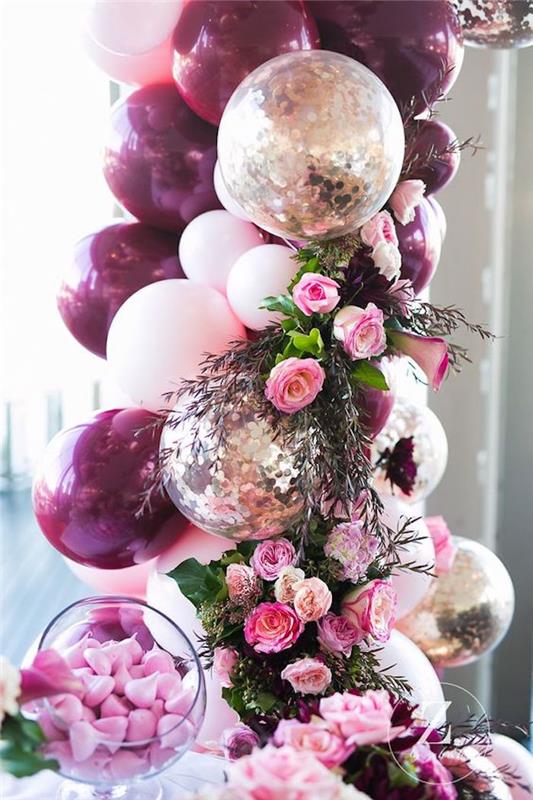 Ideja za okrasitev rojstnega dne dekleta, dekoracija za 18. rojstni dan, zabava za 18. rojstni dan, baloni in obokano cvetje