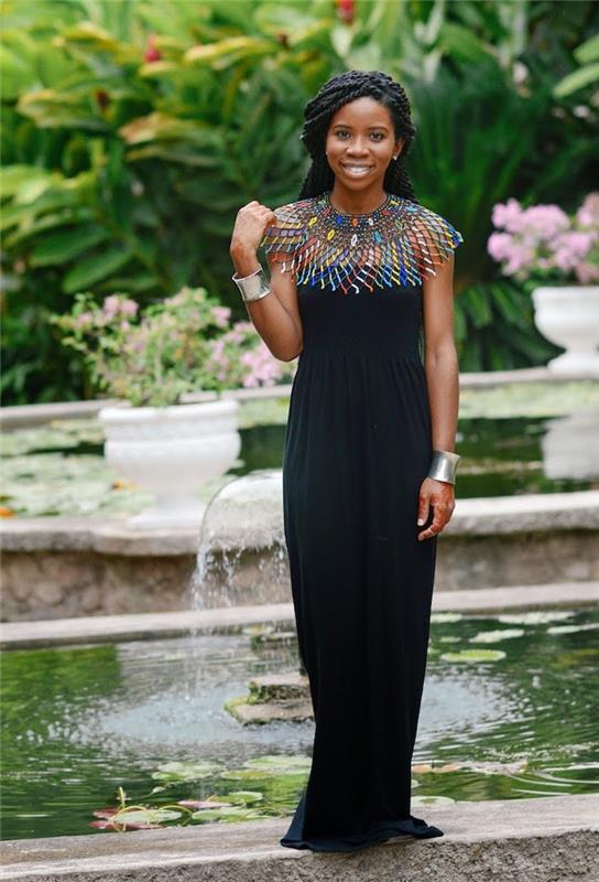 afrika şık kıyafet trendi kadın şık afrika abiye siyah uzun elbise