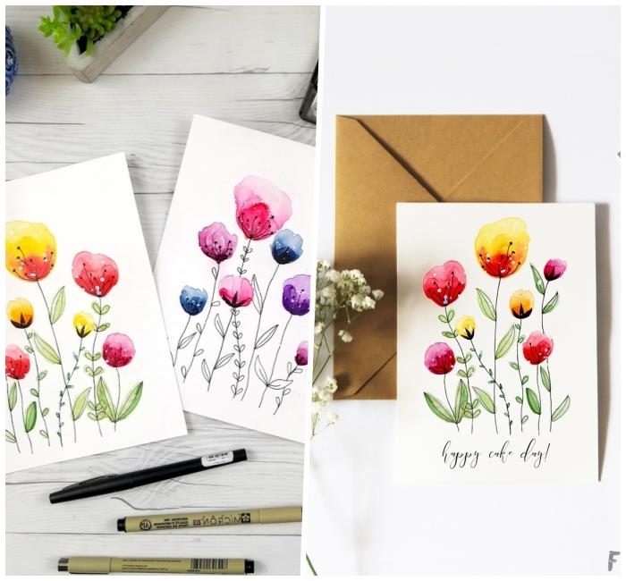 Auguri personalizzati compleanno, cartolina con fiori, disegni di fiori