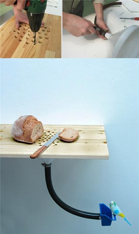 kolay kendin yap projeleri, kuş besleyici, tahta kesme tahtası, ekmek kesme, bıçakla