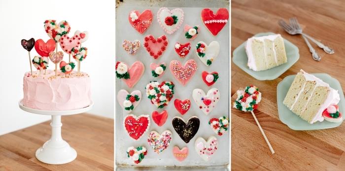 Sevgililer Günü için romantik bir pastayı çubuklarda kalp şeklinde kurabiyelerle nasıl süsleyeceğinize örnek