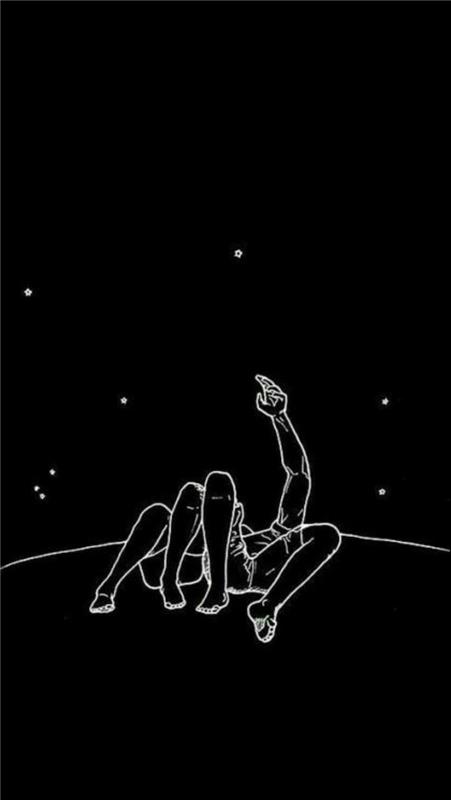 erkek ve kadın, yan yana uzanmış, yıldızlara bakıyor, duvar kağıdı tumblr, siyah beyaz çizim