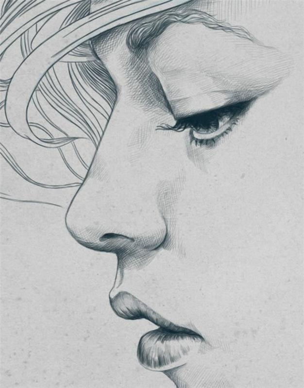 bir yüz profili, siyah beyaz çizimler, beyaz arka plan, üzgün kız, dolgun dudaklar