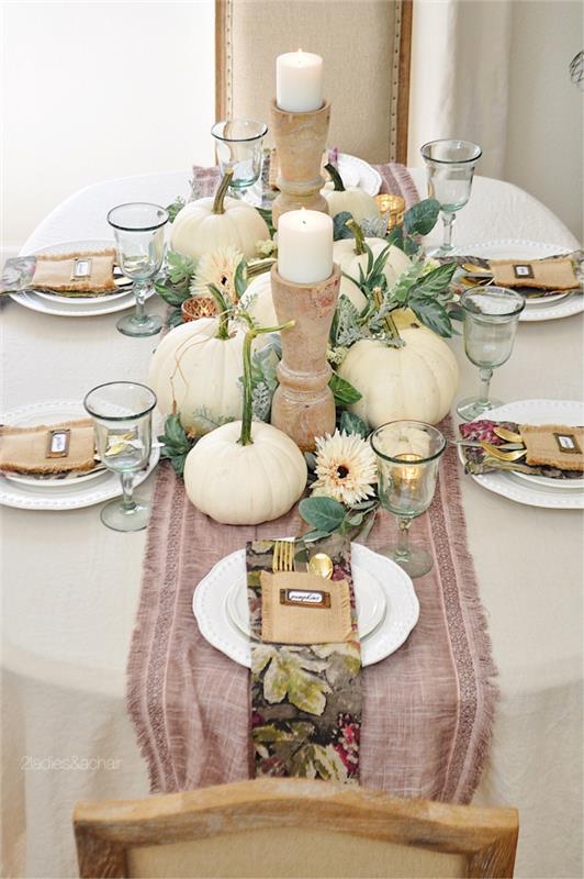 balto rudens stalo dekoravimo idėjos rudens stalo dekoravimo idėjos žvakės stalo bėgikas