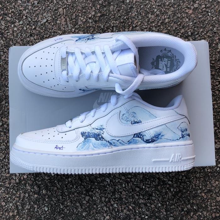 Veliki val kawasakija, hokusai barve po meri čevljev Nike, stil superg po meri