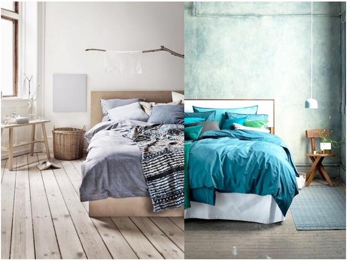 Modern yatak odası dekoru tencance çağdaş tasarım mavi veya gri yatak odası sade dekor