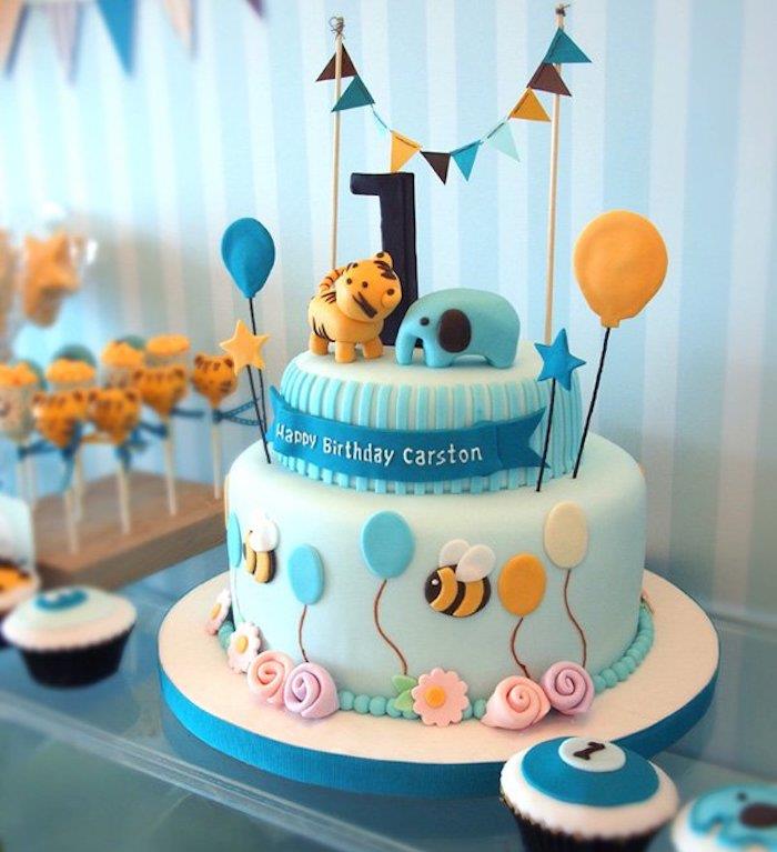 Enostavna in izvirna torta kakšna torta za otroka kul ideja za torto za otroka dve nadstropji rojstni dan enoletna praznična torta s srčkanimi živalmi