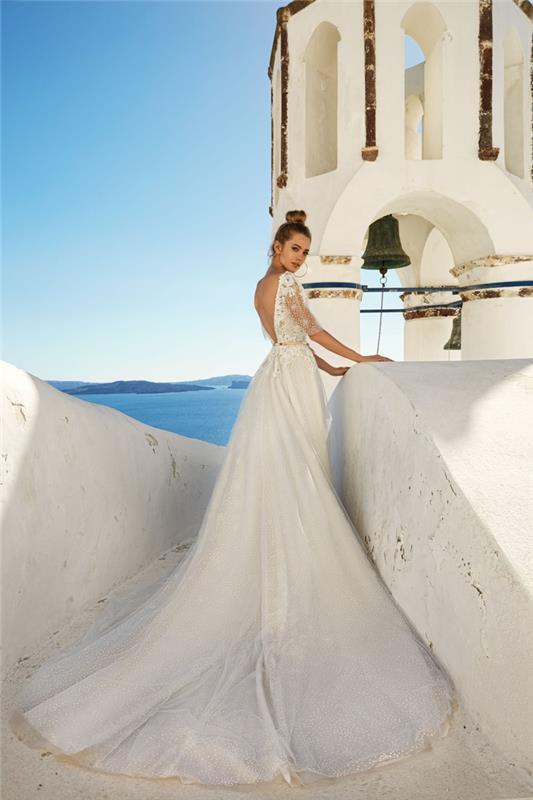 Santorini Grčija Poročna fotografija Ob morju Ženska princesa Poročna obleka Moda in lepota za nove neveste
