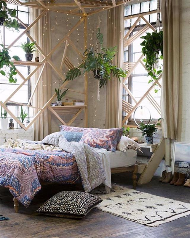 Mėlyna pilka miegamasis idealiai tinka suaugusiųjų miegamajam Skandinaviško miegamojo dekoras mediniai interjero baldai ir medis