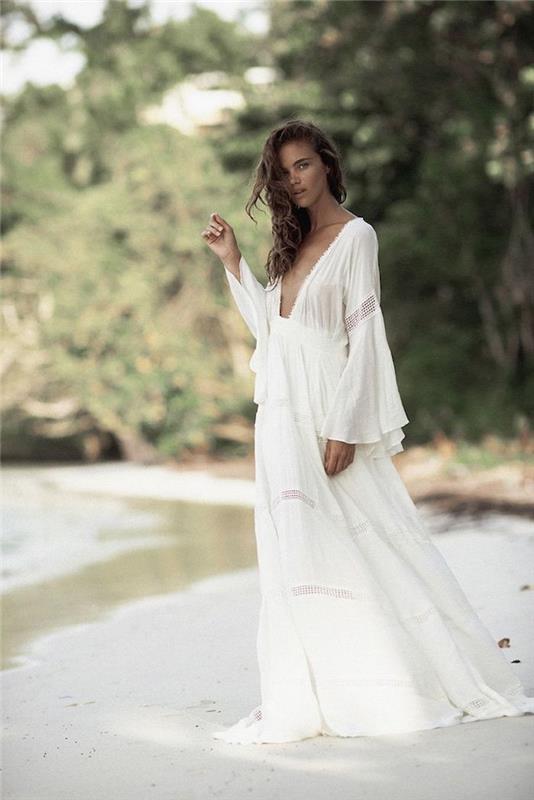 Bohemijos ilgos suknelės idėja, kaip apsirengti boho chic stiliaus ilga gėlių suknelė balta vasarinė suknelė visa balta apranga