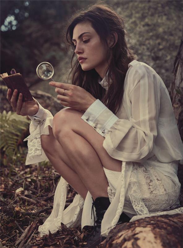 Ideja, kako prevzeti idejo o poletni obleki za belo boemsko obleko Phoebe Tonkin, boemska majica in krilo
