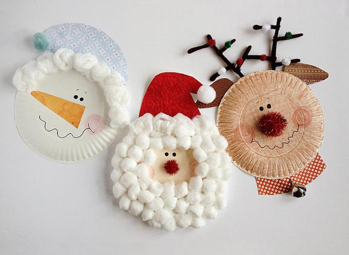 popierinė lėkštė su rudolfo elnių raštu, Kalėdų Senelis ir sniego senis, kūryba „pasidaryk pats“ Kalėdų vaikui, raudona pompona ir medvilninė barzda