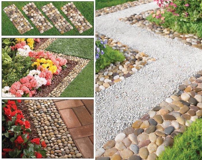gredico, uredite svoj vrt s kamenčki in kamenčki, zelenimi rastlinami in rumenimi cvetovi