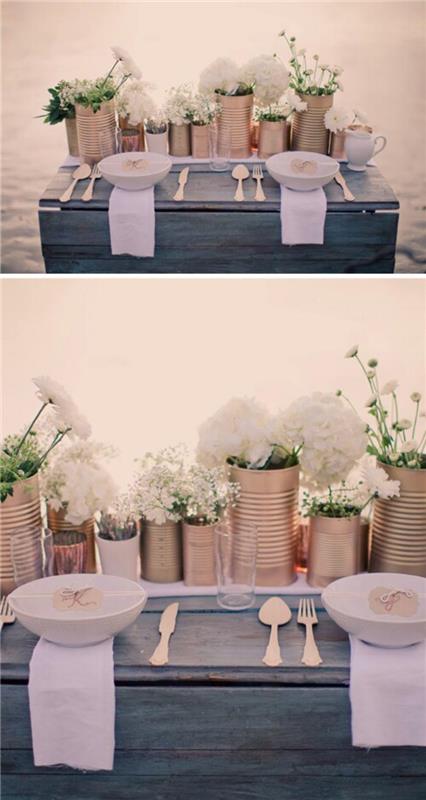 geri dönüştürülmüş nesnelerle teneke kutu rustik ve dekoratif düğünler