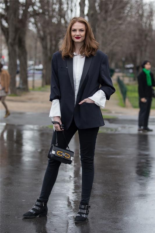trendovska modna oblačila 2019 prevelik blazer, prevelik ženski smoking jakna v kombinaciji z belo srajco