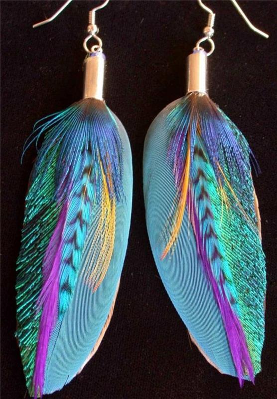 mėlynas-povas-plunksna-auskaras-originalus-dekoravimas-originaliam auskarui
