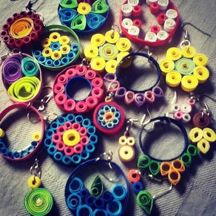 çok renkli quilling kağıt ile kendin yap küpe