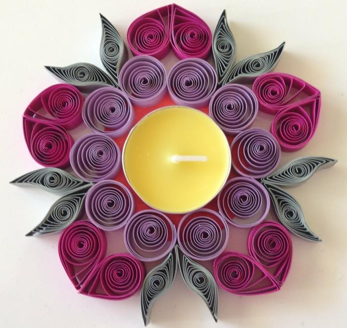 quilling mumluk, quilling mumluk renkli leylak ve mor telkari