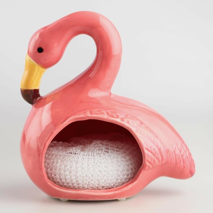 izviren okrasni predmet za čajno svečo, eksotično dekoracijo, flamingo deco figuro v terakoti in obarvano v lososovo roza