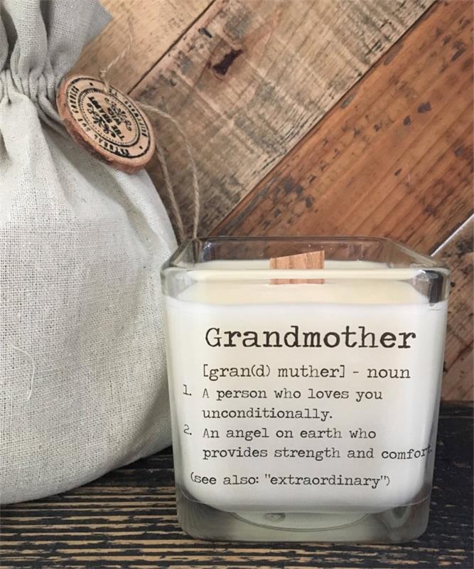vanilija aromatična predloga sveč s sladkimi besedami za babice, izvirna ideja za darilo, ki preseneti bližnje