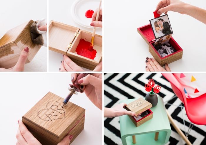 diy valentinovo darilno škatlo za par s slikami bela in črna ljubezen