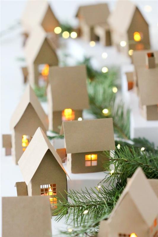 ustvarjalni božični DIY, majhne hiše, osvetljene v notranjosti z LED svetilkami