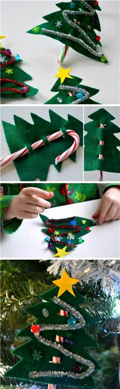 Božična ročna dejavnost DIY, enostavna božična dekoracija z barvitimi drevesi iz kartona in sladkornim trsom