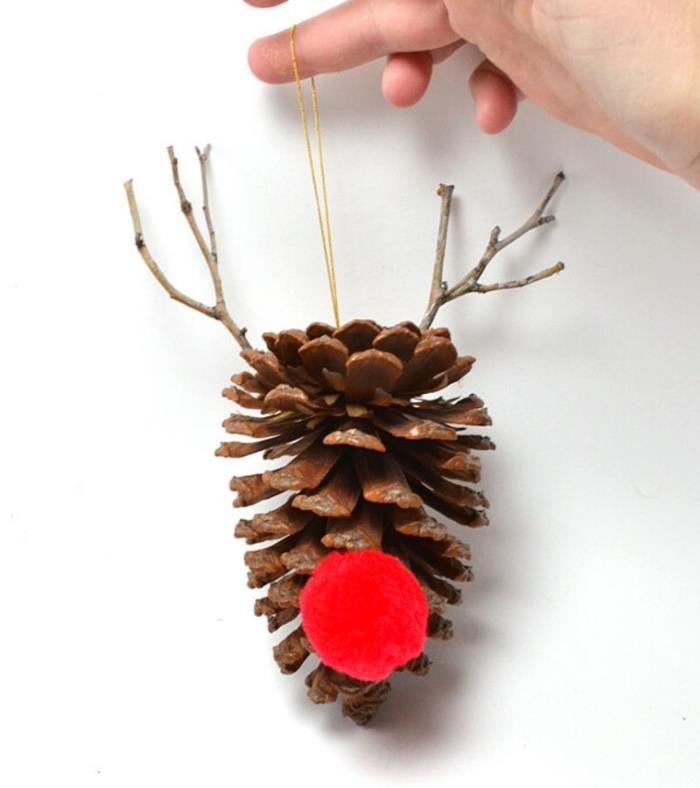 Božično ustvarjanje borovega storža DIY, ideja borovega storža DIY vrtca, ročno izdelan okras jelena